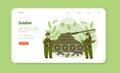 Soldier web banner or landing page. Millitary force employee