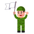 Soldier with white flag. green camouflage form