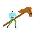 Soldier on wooden horse. Illustration for February 23. Defenders of Fatherland Day