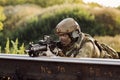 Soldiers in an ambush aiming at the enemy