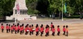 Soldiers at the annual Trooping the Colour military parade at Horse Guards, London, UK, standing in front of the Guards Memorial. Royalty Free Stock Photo