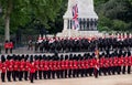 Soldiers at the annual Trooping the Colour military parade at Horse Guards, London, UK, standing in front of the Guards Memorial. Royalty Free Stock Photo