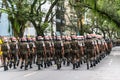 Soldiers of the army police are parading in the streets of Salvador, Bahia on Brazils independence day