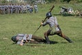 Soldiers in attack position simulating a kill action