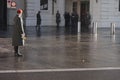 Soldiers of the Austrian army on the guard of honor lead by passing government vehicles. One of the entrances to the Hofburg Pa