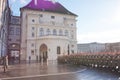 The soldiers of the Austrian army on the guard of honor near the Hofburg Palace.