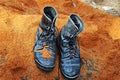 Soldiers boots of the army of Israel in dust on the sand. Concept: Soldiers Tzahal IDF - Israel Defense Forces Royalty Free Stock Photo