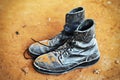 Soldiers boots of the army of Israel in dust on the sand