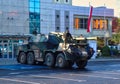 Soldiers crawling on military vehicle in Poland