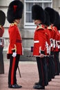 Soldiers at changing of the guard time at Buckingham Palace Royalty Free Stock Photo