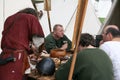Soldiers eating lunch at the Battle of Hastings reenactment in the UK