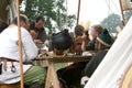 Soldiers eating at the reenactment of The Battle of Hastings in the UK