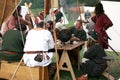 Soldiers eating at the reenactment of The Battle of Hastings in the UK