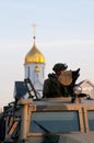 Soldiers in front of the chapel