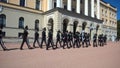 Soldiers are going in Oslo, near the Royal Palace in Norway. Royalty Free Stock Photo