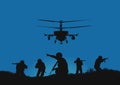 the soldiers going to attack and helicopters. Royalty Free Stock Photo