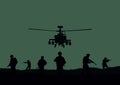 the soldiers going to attack and helicopters. Royalty Free Stock Photo