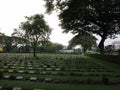 Soldiers graves at World War II Army Fighters Military Cemetery in Kanchanaburi, Thailand Royalty Free Stock Photo