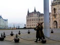 Soldiers on guard duty at the Parliament in Budapest