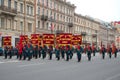 Soldiers of the guard of honor with the standards of the fronts of the Great Patriotic War before. Saint-Petersburg Royalty Free Stock Photo