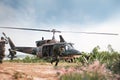 Soldiers holding gun and jumping from the helicopter Royalty Free Stock Photo