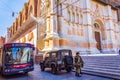 Armed soldiers guard the stairs to the San Petronio Cathedral Italy