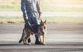 Soldiers from the  K-9 unit demonstrations to attack the enemy , the green lawns Royalty Free Stock Photo