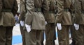 Soldiers lined up in the city square before performing the ceremony - The Army soldiers standing in row they are wearing and wear Royalty Free Stock Photo