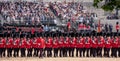 Soldiers lined up at the Trooping the Colour ceremony to honour the Queen`s birthday, London UK