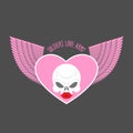 Soldiers love army logo and emblem. White skull and pink heart w