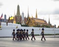 Soldiers march across the Grand Palace in Bangkok.