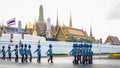 Soldiers march across the Grand Palace in Bangkok.