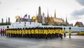 Soldiers march across the Grand Palace in Bangkok.