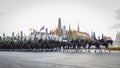 Soldiers march across the Grand Palace in Bangkok.