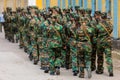 The soldiers are marching. Background with selective focus and copy space