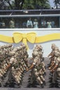 Soldiers Marching by President Bush, Desert Storm Victory Parade, Washington, D.C. Royalty Free Stock Photo