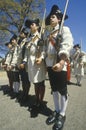 Soldiers with muskets during American Revolutionary War Historical reenactment, Williamsburg, Virginia