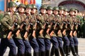 Soldiers of the parade squad during the dress rehearsal of the parade on Moscow`s Red Square in honor of Victory Day