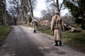 Soldiers patrol the street. 1918 year Royalty Free Stock Photo