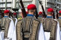 Soldiers of the presidential guard evzones - tsoliades marching in Athens, Greece