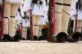 Soldiers of the presidential guard evzones - tsoliades stand i Royalty Free Stock Photo