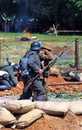 Soldiers-reenactors walk holding guns. Mincer Nivelle battle reenactment Royalty Free Stock Photo