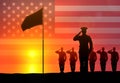 Soldiers salute the flag raising. Royalty Free Stock Photo