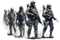 Soldiers of the Second World War on a white background. Digital illustration