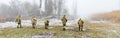 Soldiers in the shooting training at the site preparing for shooting, panoramic photos