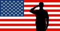 Soldiers silhouette saluting the USA flag for memorial day or veterans day vector Royalty Free Stock Photo