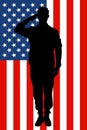 Soldiers silhouette saluting the USA flag for memorial day or veterans day vector slant vertical Royalty Free Stock Photo