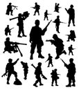 Soldiers silhouettes collection. Military set