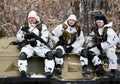 Soldiers special unit on the armored personnel carrier.