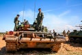 Soldiers on tank in military training Saber Strike in Latvia